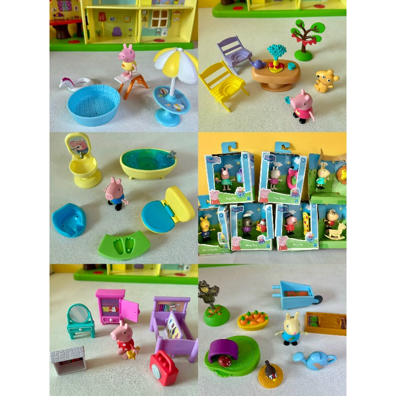 Kids First Education - ハスブロ ペッパピッグ ファミリーセット、フィギュアとアクセサリー付きのロールプレイおもちゃ、子供や幼児向けの教育玩具のまとめ売り