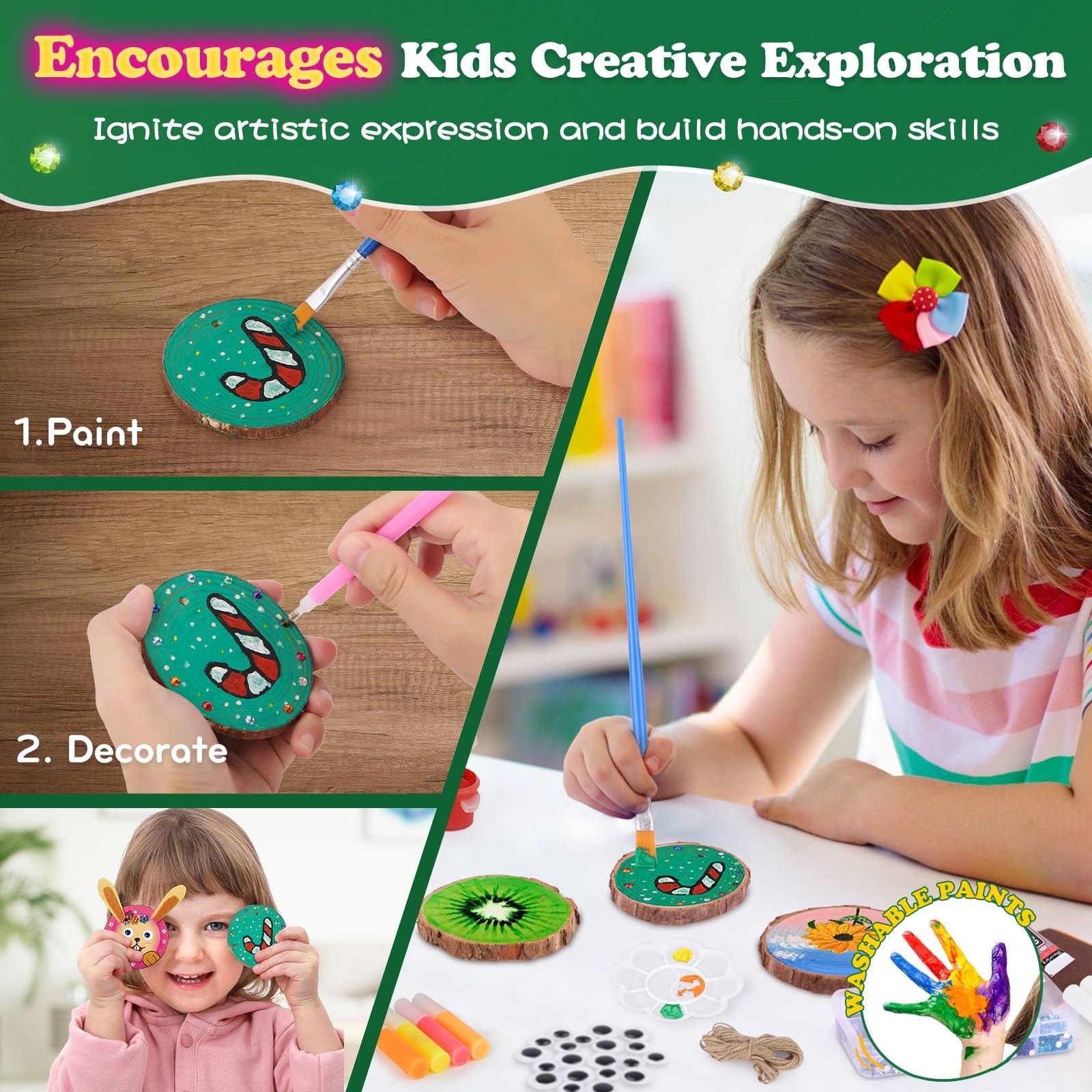暗闇で光る木製ペイントキット、DIY未完成木製スライスアート - Kids Education Activities のレビューと価格