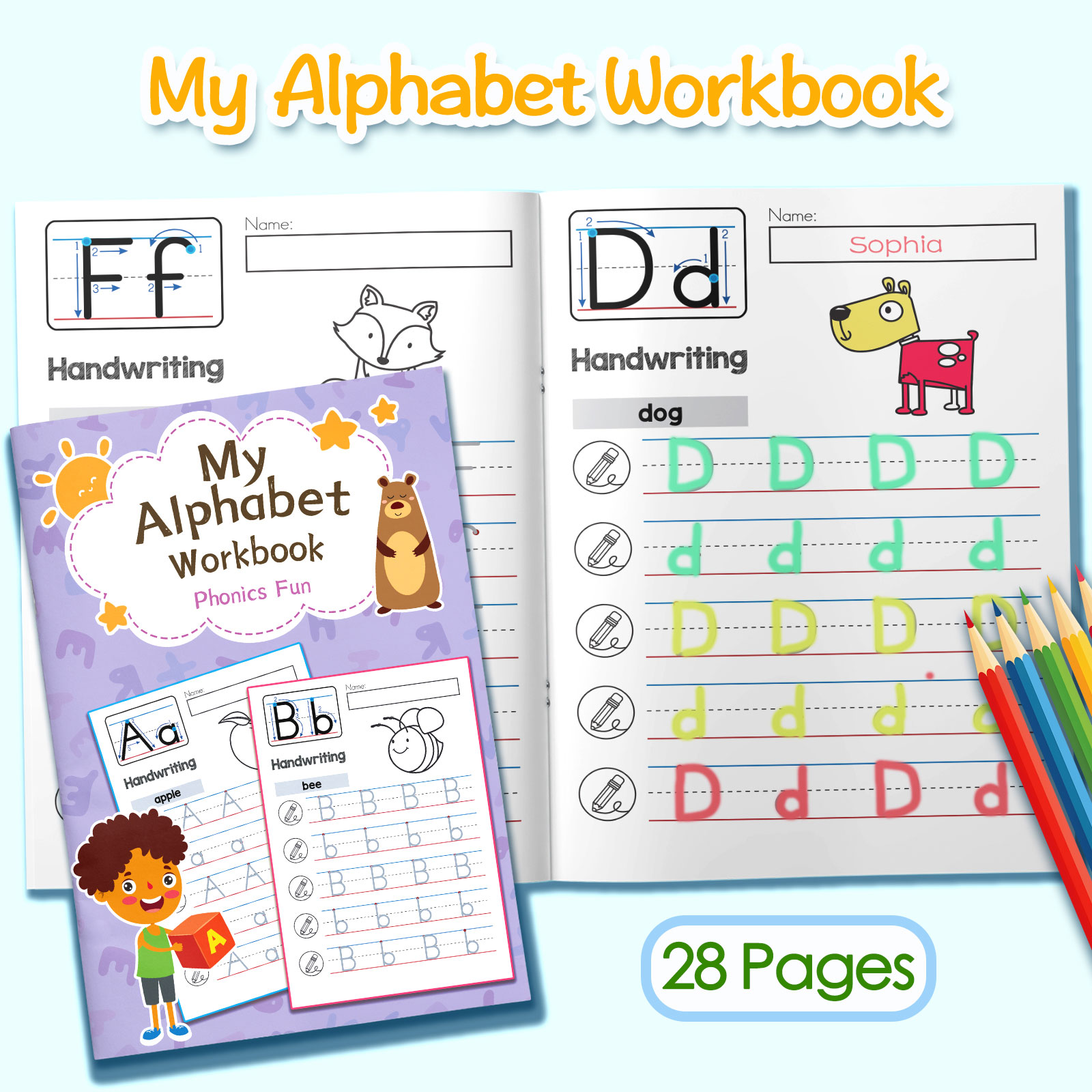 子供向けアルファベットの単語と文章の塗り絵ワークブック。かわ - Kids Education Activities のレビューと価格
